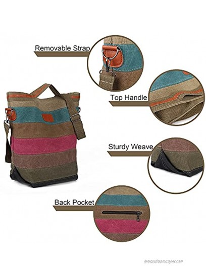 Canvas Purse for Women Hobo Bags Top Handle Crossbody Purses and Handbags Casual Tote Bags with Adjustable Strap Multi-Color Strip-Rainbow3