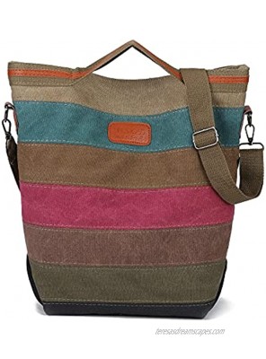 Canvas Purse for Women Hobo Bags Top Handle Crossbody Purses and Handbags Casual Tote Bags with Adjustable Strap Multi-Color Strip-Rainbow3