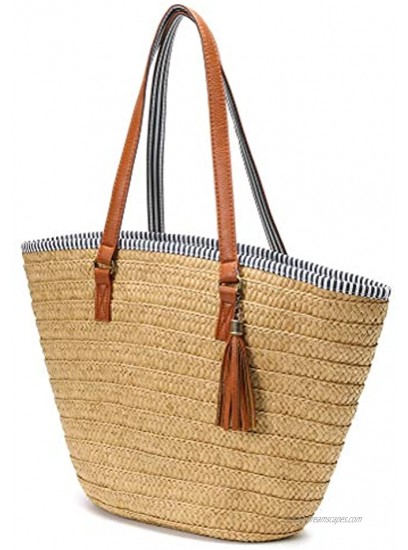 Epsion Straw Beach Bags Tote Tassels Bag Hobo Summer Handwoven Shoulder Bags Purse With Pom Poms