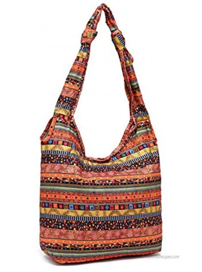 KARRESLY Bohemian Cotton Hippie Shoulder Bag Thai Top Zip Sling Crossbody Bag Hobo Bag Handmade Messenger Purse