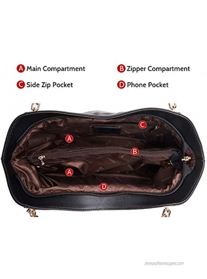 LAORENTOU Cowhide Leather Purses and Handbags for Women Shoulder Bags Black Shoulder Tote Bags Top-handle Purse