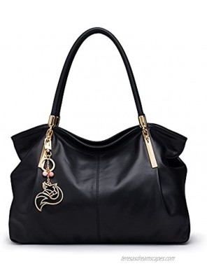 LAORENTOU Cowhide Leather Purses and Handbags for Women Shoulder Bags Black Shoulder Tote Bags Top-handle Purse