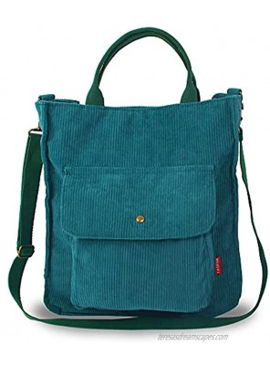 LSXCSM Women Corduroy Tote Bags Shoulder Handbags Hobo Crossbody with Zipper Green