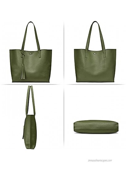 S-ZONE Women Genuine Leather Tote Bag Big Shoulder Purse Soft Handbag with Tassel