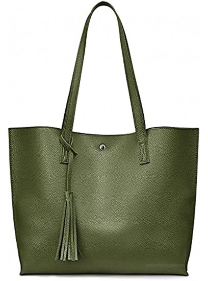 S-ZONE Women Genuine Leather Tote Bag Big Shoulder Purse Soft Handbag with Tassel