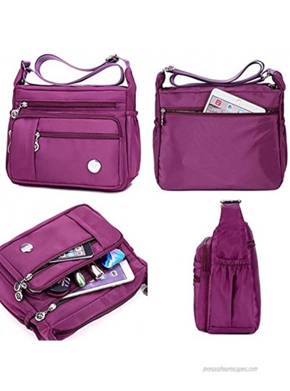 Waterproof Nylon Shoulder Crossbody Bags Handbag Zipper Pocket Tote Bag Purses Satchel for Ladies Women Girls