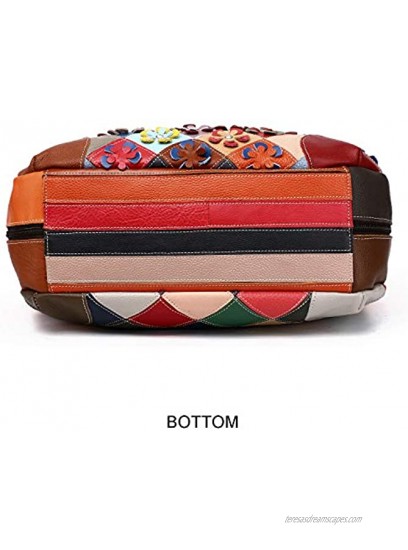 Women’s Genuine Leather Multicolor Floral Shoulder Bag Handbag Colorful Purses