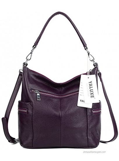 YALUXE Shoulder Bag Women's Multi Pocket Soft Cowhide Leather Medium Purse Style