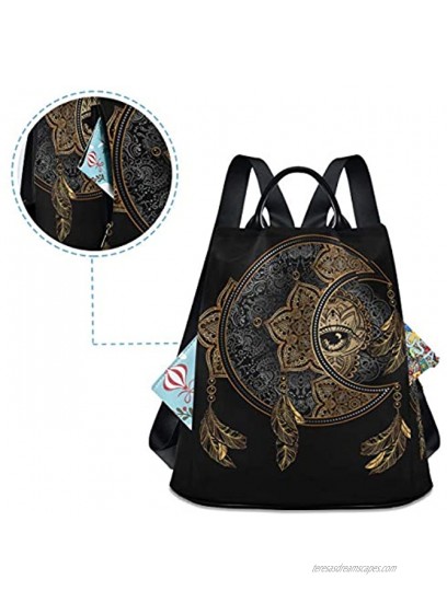 ALAZA Boho Chic Golden Crescent Moon & Sun Mandala Backpack Purse for Women Anti Theft Fashion Back Pack Shoulder Bag