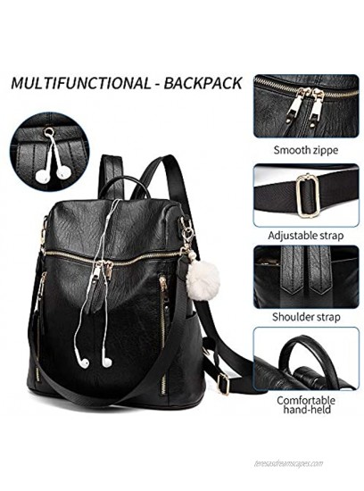 Backpack Purse for Women Large Designer Fashion Leather Multiple Pockets Shoulder Bag for Weekend Travel and Daily Style