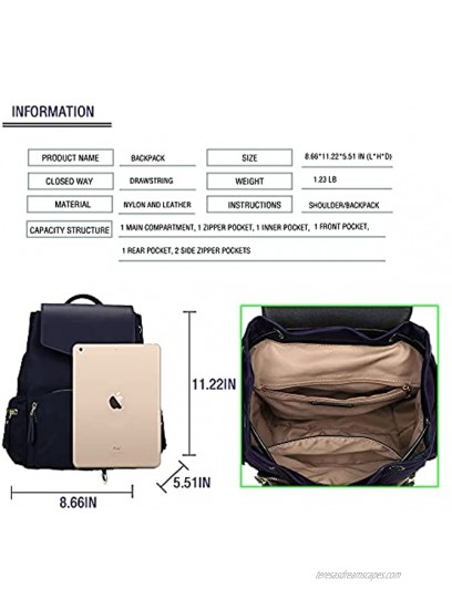 Backpack purse for women Small fashion Backpack for Ladies Mini Daypack bag Leather and nylon Lightweight Casual Handbag for Travel and Work