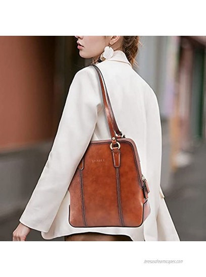 Banuce Brown Leather Convertible Backpack Purse for Women Fashion Shoulder Bags