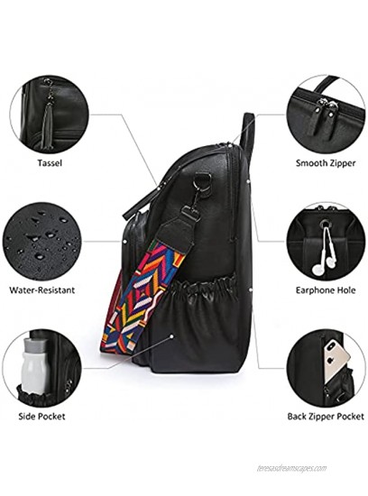 ECOSUSI Women Backpack Purse Fashion Leather Rucksack Handbag Multipurpose Travel School Shoulder Bag with Purse Bag,2 pcs