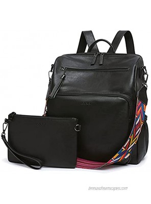 ECOSUSI Women Backpack Purse Fashion Leather Rucksack Handbag Multipurpose Travel School Shoulder Bag with Purse Bag,2 pcs