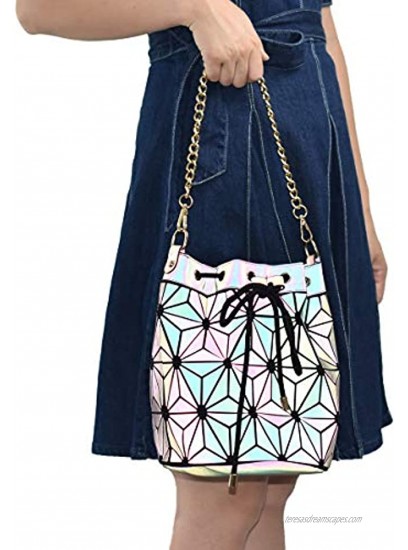 Geometric Bag Changeable shape Luminous Purses Top Handle Satchel Shoulder Large Handbags Leather Rainbow Holographic Bag