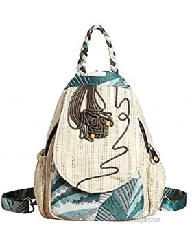 HUANGGUOSHU Ladies Casual Hand-woven Double-shoulder Single-shoulder Backpack Purse Multifunctional Convertible Adjustable Strap Cross-body Chest Bag Bohemian Hippie Cotton Linen Backpack For Ladies