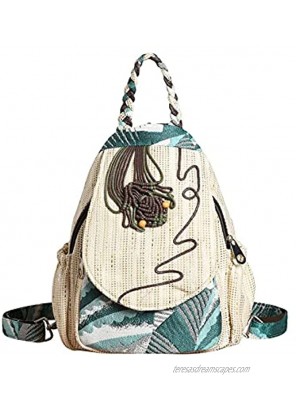 HUANGGUOSHU Ladies Casual Hand-woven Double-shoulder Single-shoulder Backpack Purse Multifunctional Convertible Adjustable Strap Cross-body Chest Bag Bohemian Hippie Cotton Linen Backpack For Ladies