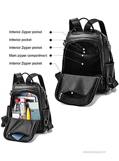 Kivipy Women Fashion Backpack Purse Multipurpose Designer Ladies Shoulder Bags PU Leather Travel bag Black