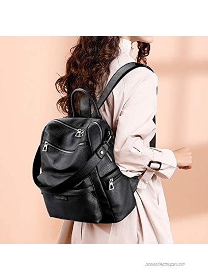 LSW Backpack for Women Fashion Leather Backpack Purse Large Capacity Travel Leather Backpack,Vintage Leather Bookbag Black