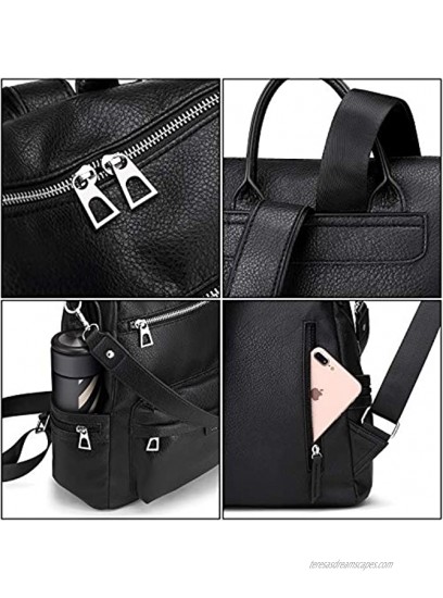 LSW Backpack for Women Fashion Leather Backpack Purse Large Capacity Travel Leather Backpack,Vintage Leather Bookbag Black