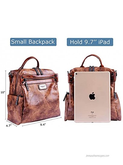 Mini Backpack Purse for Women AB Earth Convertible Waterproof Rucksack Faux Leather Backpack for Ladies Shoulder Bags H003 Brown