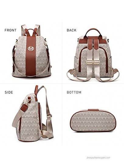 MKP Women Fashion Backpack Purse Multi Pockets Signature Anti-Theft Rucksack Travel School Shoulder Bag Handbag with Wristlet