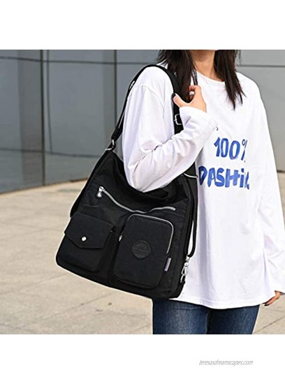 Multipurpose Hobo Purse for Women with Antitheft RFID Waterproof Nylon Crossbody Bag Shoulder Handbag Convertible Backpack