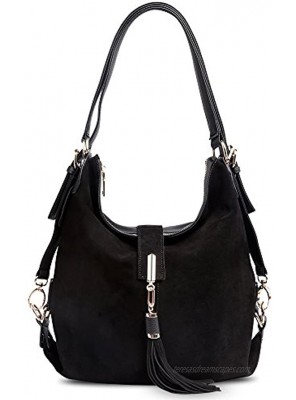 Nico Louise Women Genuine Suede Leather Tassel Handbag Backpack Shoulder Bag