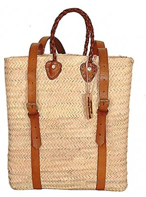 Palm Leaf Backpack Straw Bag Made Shopping and Picnic Baskets Traditional Moroccan Bag Leather Made Bags Handcrafted Bag Beach Bag. Brown