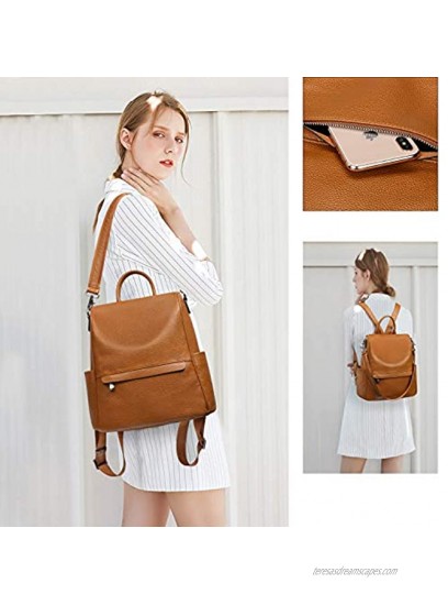 S-ZONE Women Genuine Leather Backpack Purse Anti-theft Travel Rucksack Convertible Shoulder Bag Medium