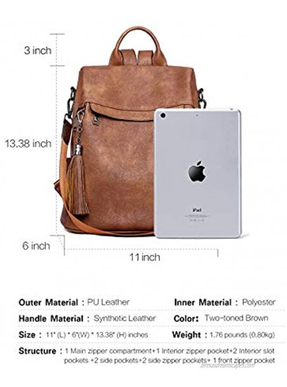 Telena Travel Backpack Purse for Women PU Leather Anti Theft Large Ladies Shoulder Fashion Bags