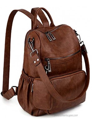 UTO Women Backpack Purse Leather Vegan Convertible Ladies Rucksack Zipper Pocket Shoulder Bag with Detachable Pouch