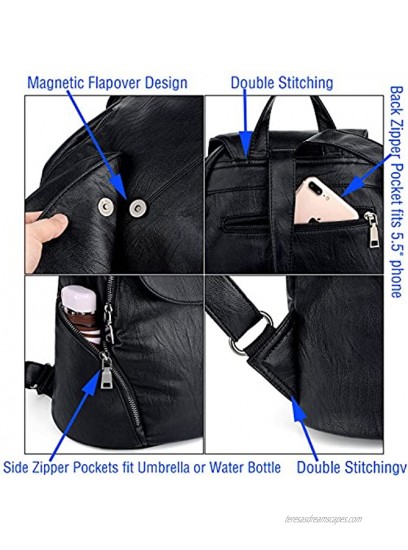 UTO Women Backpack Purse PU Washed Leather Large Capacity Ladies Rucksack Shoulder Bag