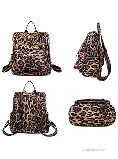 Women Backpack Purse Fashion Travel Bag Multipurpose Designer Handbag Ladies Satchel PU Leather Shoulder Bags Leopard Brown