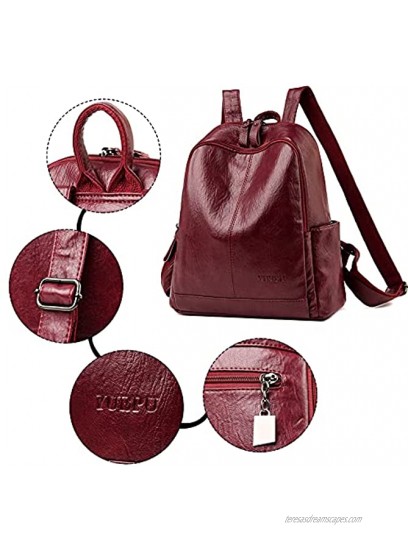Women Backpack Purse Leather Satchel Handbag for Woman Small Travel Shoulder Bags Burgundy