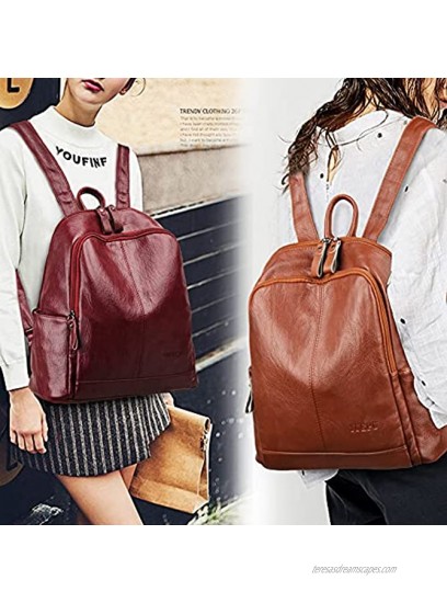 Women Backpack Purse Leather Satchel Handbag for Woman Small Travel Shoulder Bags Burgundy