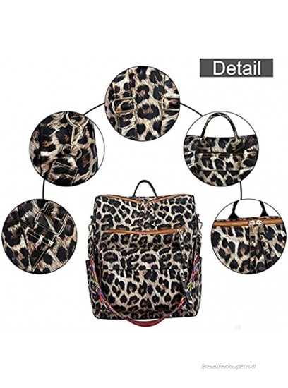 Women Fashion Backpack Purse Convertible Daypack Colorful Strap Shoulder Handbags Free Two Shoulder strap bag Brown leopard