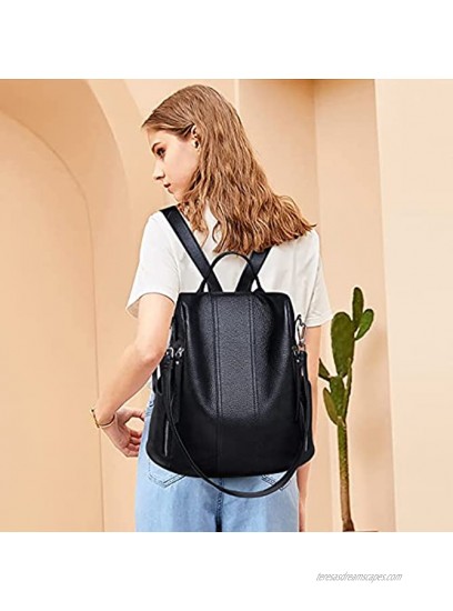 Women Leather Backpack Purse Fashion Large Designer Shoulder Bag Soft Ladies Anti-theft Travel Bag Multipurpose Design Convertible Satchel Handbags Black