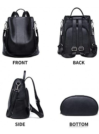 Women Leather Backpack Purse Fashion Large Designer Shoulder Bag Soft Ladies Anti-theft Travel Bag Multipurpose Design Convertible Satchel Handbags Black