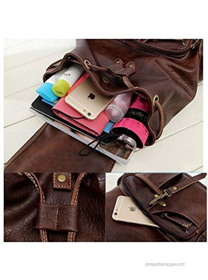 Women Leather Backpack Purse Teen Girls Travel Drawstring Rucksack Vintage Style Ladies Daypack College School Bag