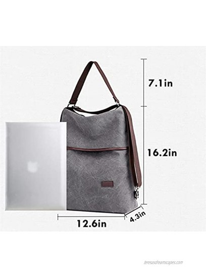 Women Multifunction Canvas Shoulder Bag WECALF Convertible to Backpack or Crossbody Purse