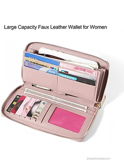 Aeeque Women's Zip Around Wallet Wristlet Clutch Handbag Faux Leather Credit Card Holder Case Bag Cell Phone Purse for iPhone 12 Pro Max 11 Plus 8 XR XS Samsung Galaxy S21+ Note 20 Ultra A21 Grey