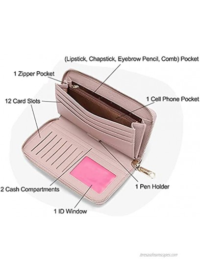Aeeque Women's Zip Around Wallet Wristlet Clutch Handbag Faux Leather Credit Card Holder Case Bag Cell Phone Purse for iPhone 12 Pro Max 11 Plus 8 XR XS Samsung Galaxy S21+ Note 20 Ultra A21 Grey