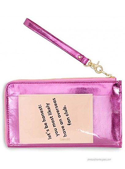 Ban.do Women's Getaway Travel Wallet Wristlet | Passport & Card ID Holder | Removable Wrist Strap | metallic pink