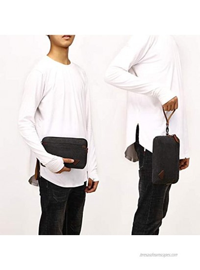 Canvas Wristlets Bag Large Clutch Bag Wallet Purse Zipper Pouch Handbag Organizer with Leather Strap Wristlet Purse for Men Black