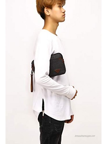 Canvas Wristlets Bag Large Clutch Bag Wallet Purse Zipper Pouch Handbag Organizer with Leather Strap Wristlet Purse for Men Black