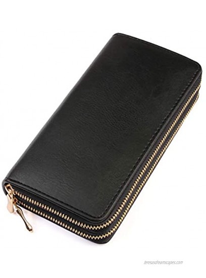 Classic Leatherette Zip Around Wallet Vegan Leather Zipper Clutch Purse Coin Card Slots Removable Wristlet