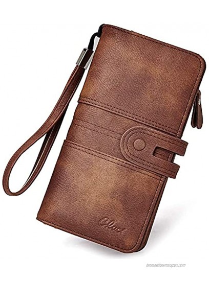 CLUCI Women Wallet Large Leather Designer Card Holder Organizer Long Ladies Travel Clutch Wristlet Brown