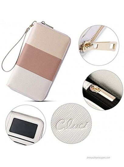 CLUCI Women Wallet Large Leather Designer Zip Around Card Holder Checkbook Organizer Purse Travel Clutch Wristlet