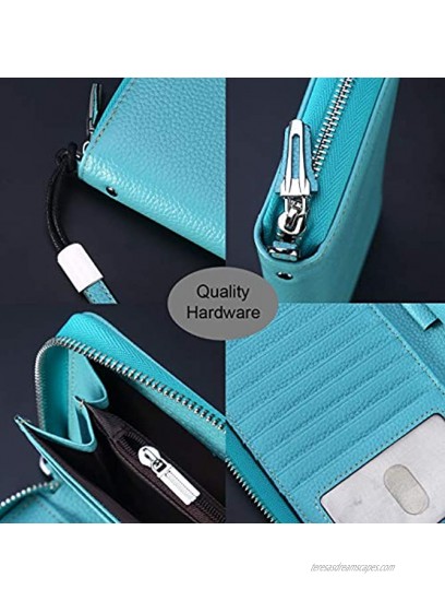 Lavemi Women's RFID Blocking Leather Zip Around Wallet Large Phone Holder Clutch Travel Purse Wristlet